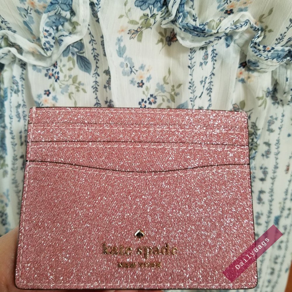 KATE SPADE SLIM CARD HOLDER ROSE PINK LOLA GLITTER